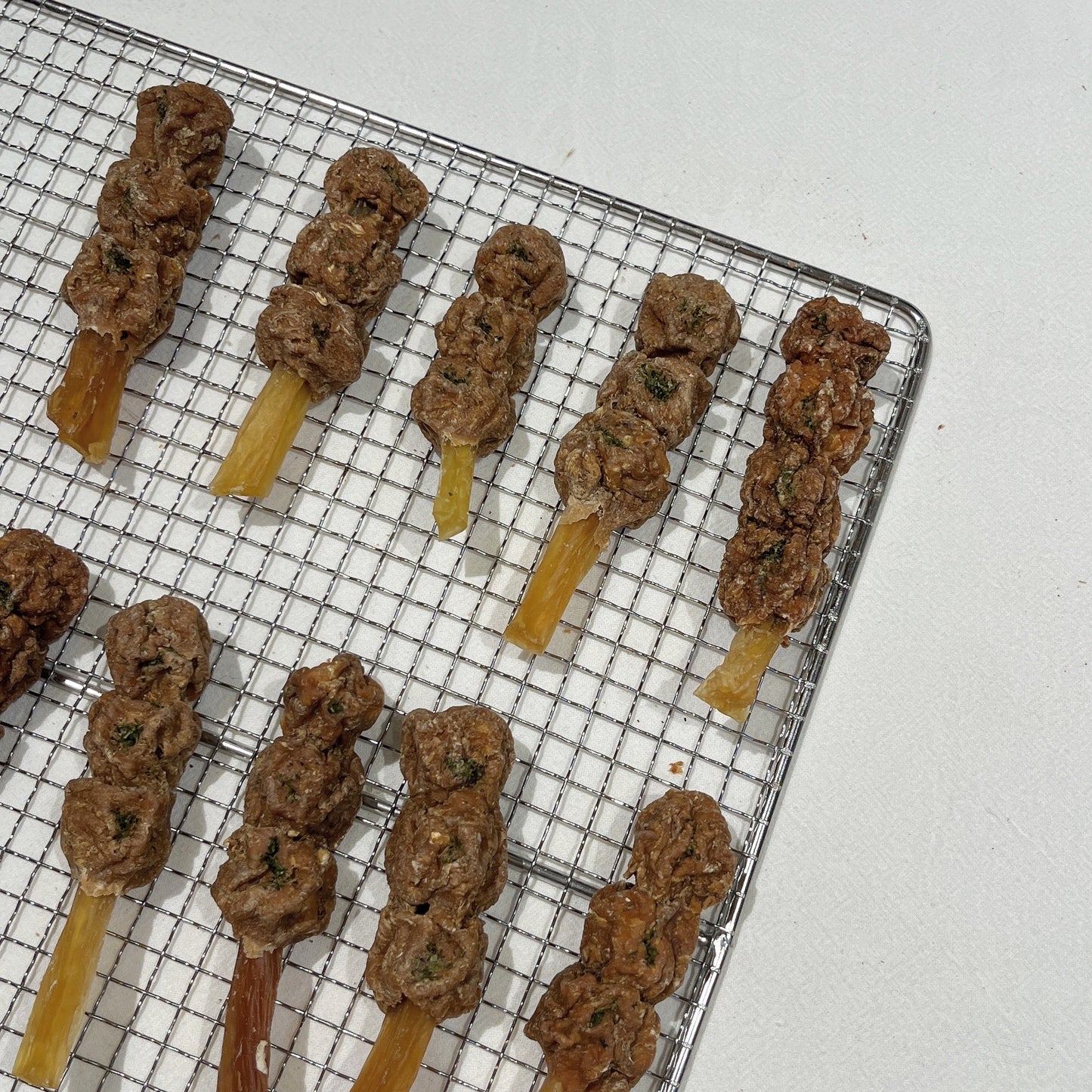 Chicken and duck teething skewers